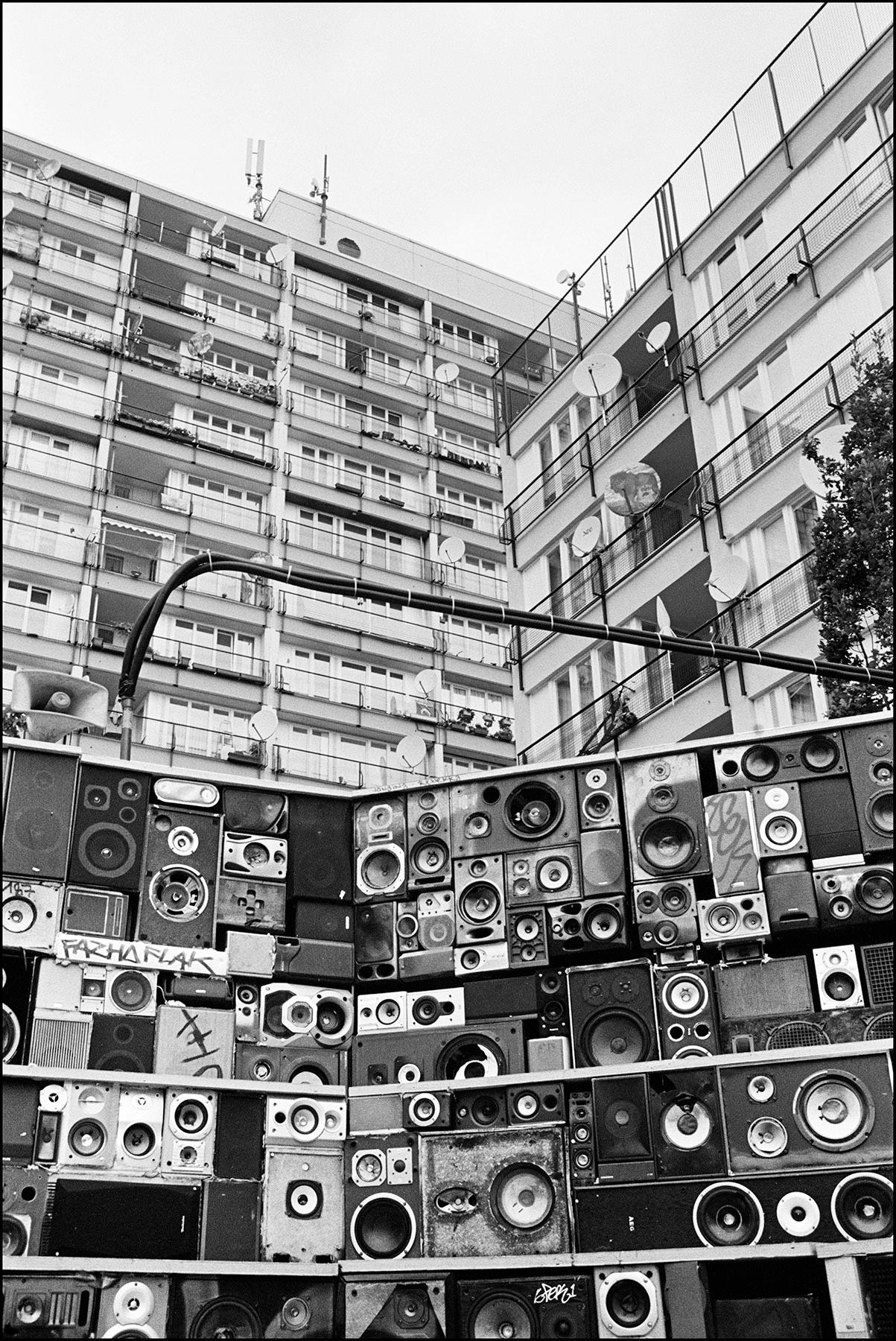 speakers in front of houses